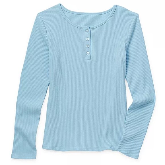 Thereabouts Little & Big Girls Henley Neck Long Sleeve T-Shirt - Picture 1 of 2